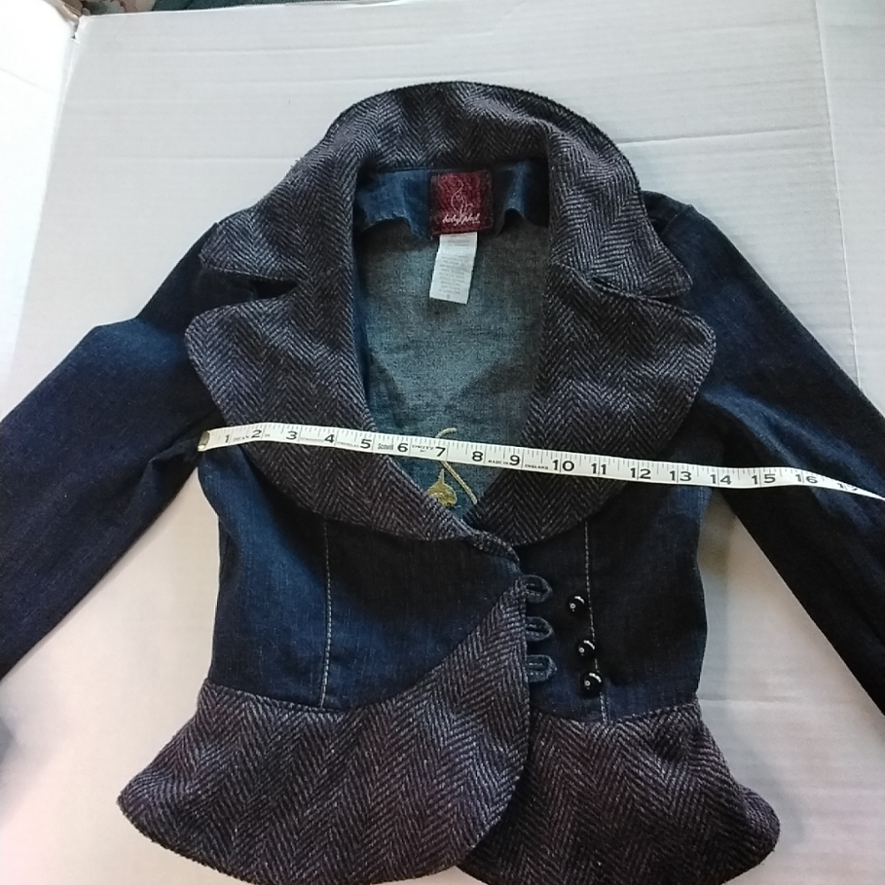 Baby Phat Y2K Vintage Denim Tweed Peplum Blazer Cropped Jacket Size Small. - Picture 10 of 13